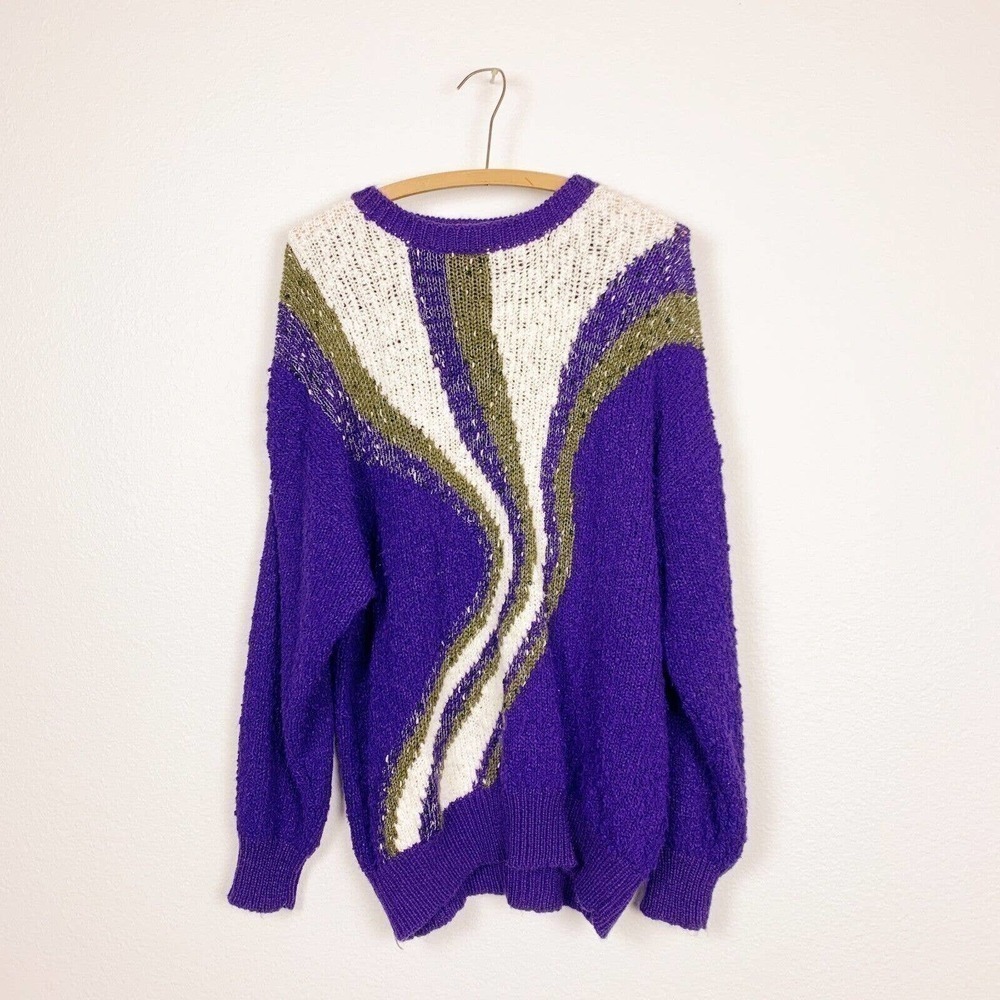 Vintage Lady Joyce Purple Art To Wear Unique Sweater Size 40 Large